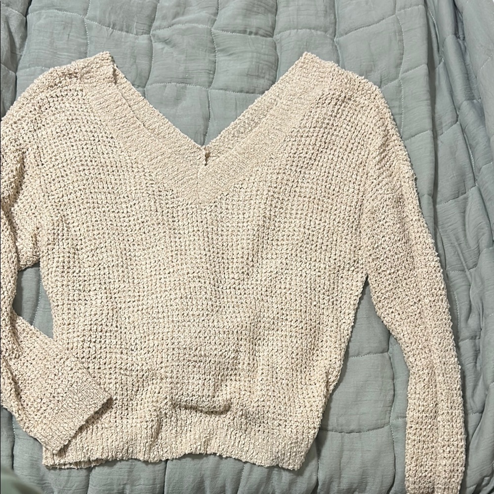 Women's Cream V-Neck Sweater